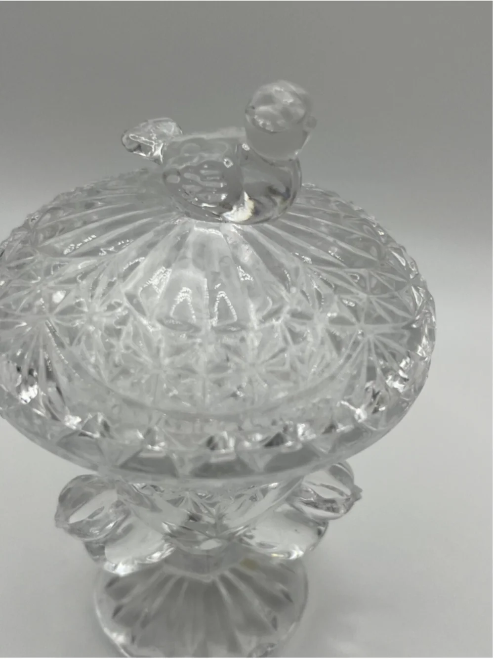 Vintage Hofbauer Byrdes Small Covered Bird Bath Pedestal Trinket Dish Crystal